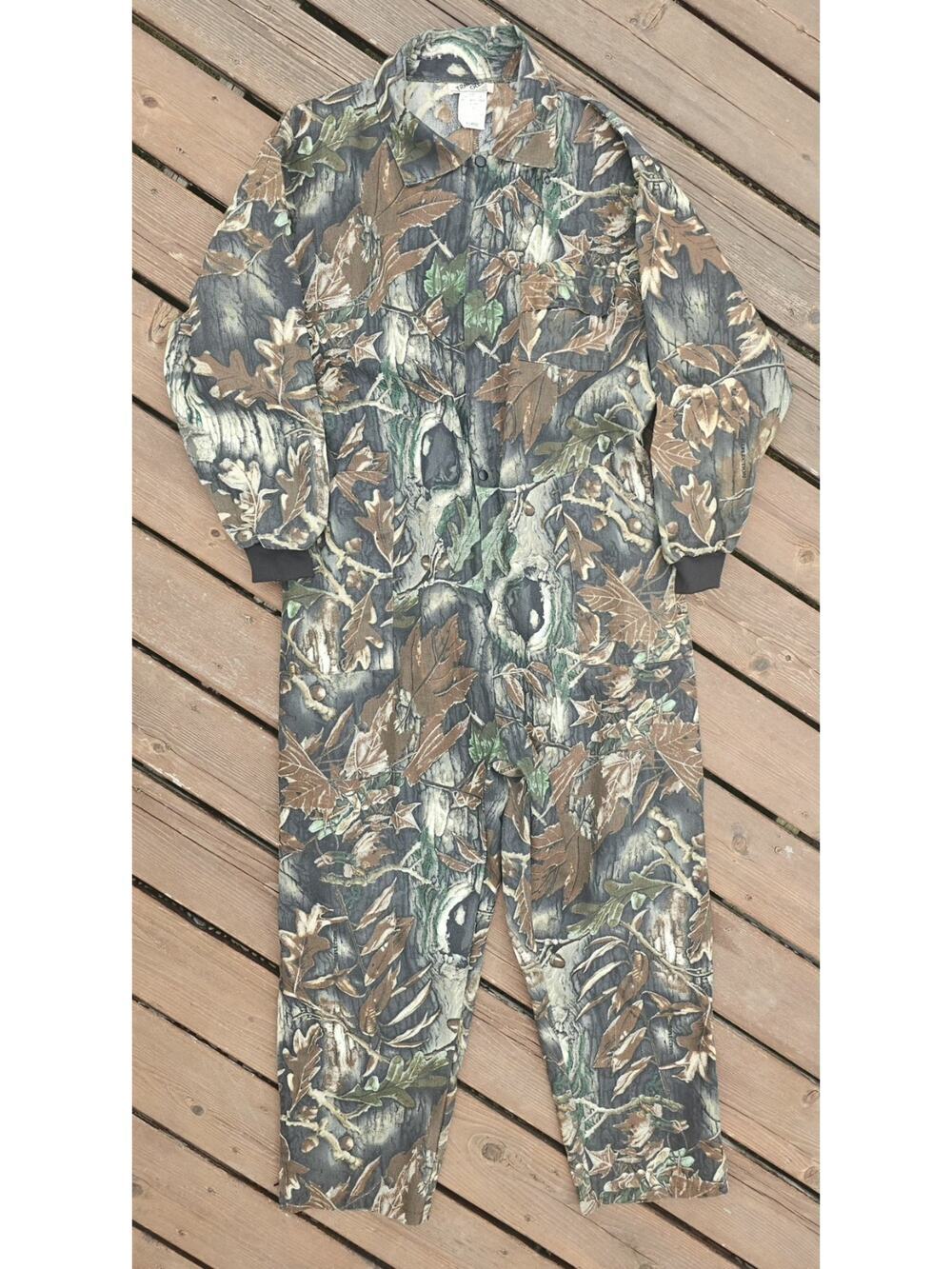 Vintage Camo Coveralls Lightweight Trail Creek Reflection Leaf Bark Sz XL Zip